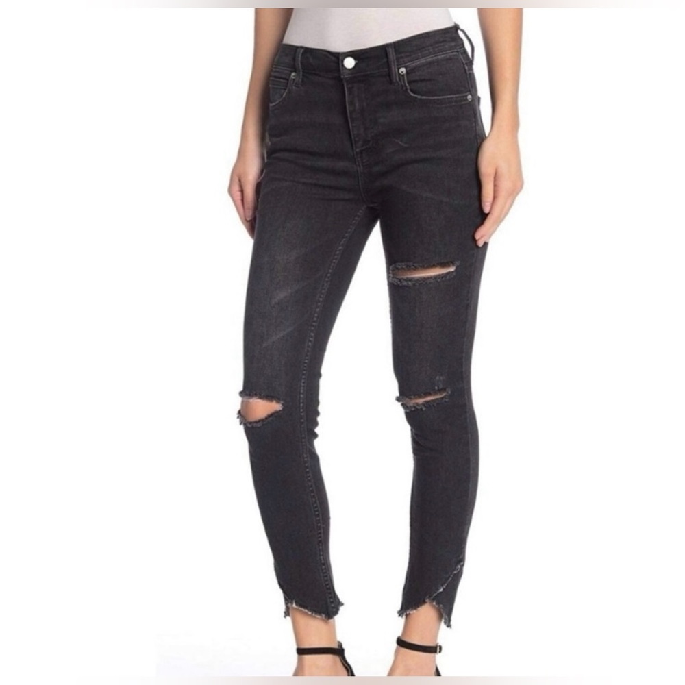 Free People We The Free‎ Size 27 Sunny Distressed Black Skinny Tulip Hem Jeans
